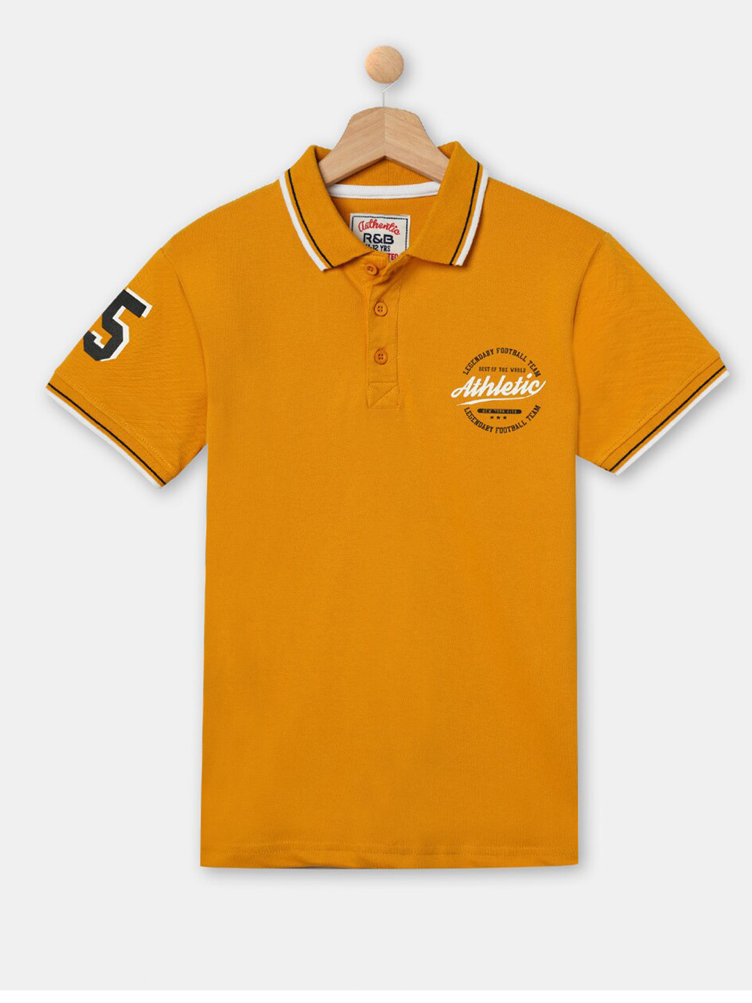 

R&B Boys Yellow Typography Printed Polo Collar Cotton T-shirt