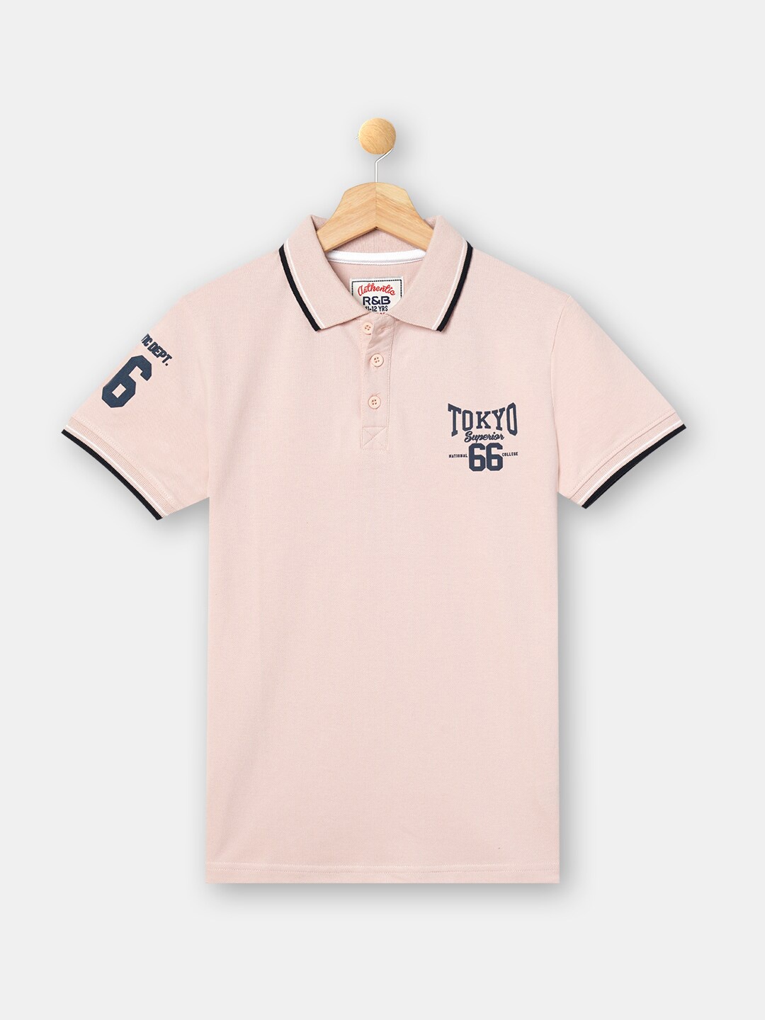 

R&B Boys Pink Typography Printed Polo Collar Cotton T-shirt