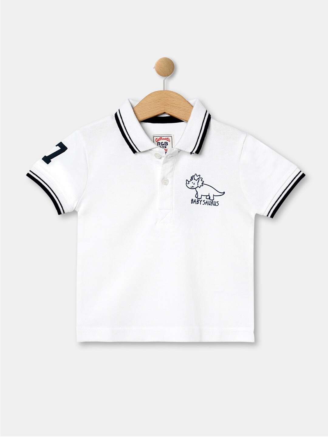 

R&B Boys White Printed Polo Collar Cotton Cotton T-shirt
