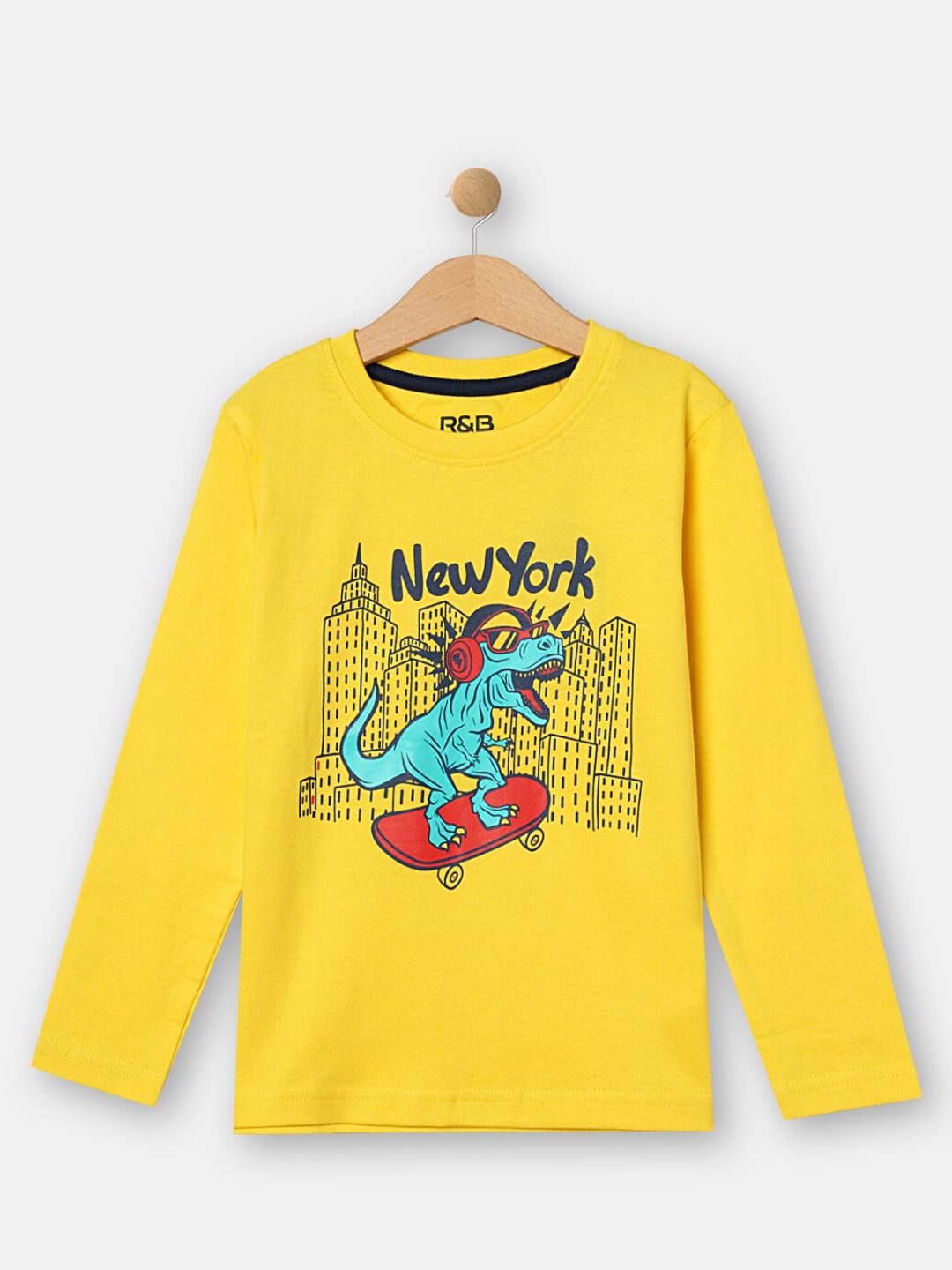 

R&B Boys Yellow Printed Cotton T-shirt