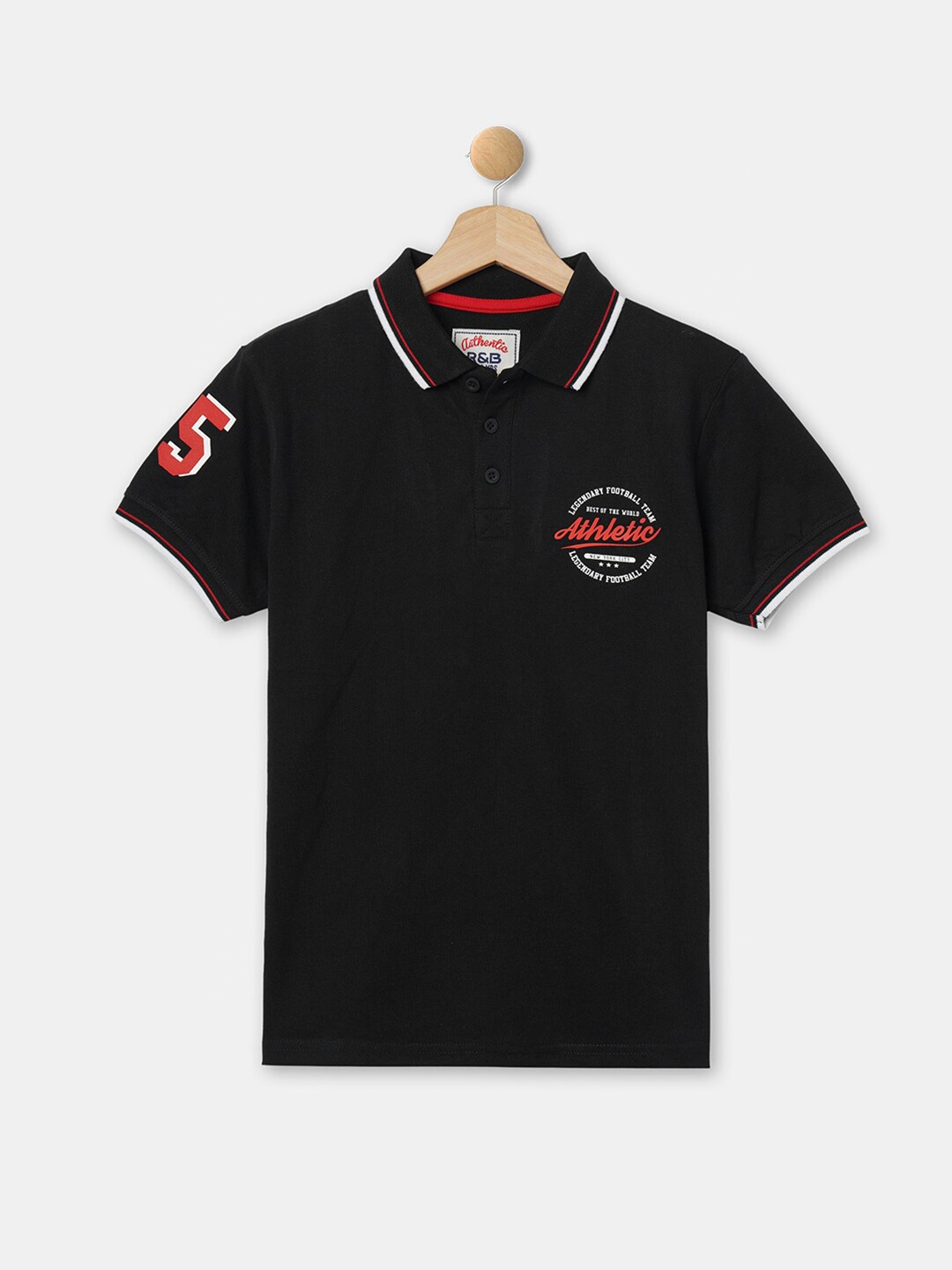 

R&B Boys Black Printed Polo Collar T-shirt