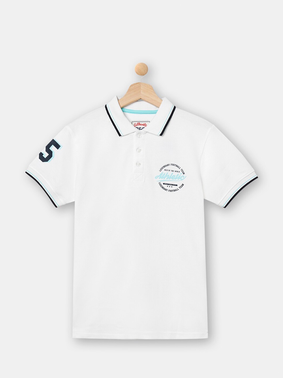 

R&B Boys White Printed Polo Collar T-shirt