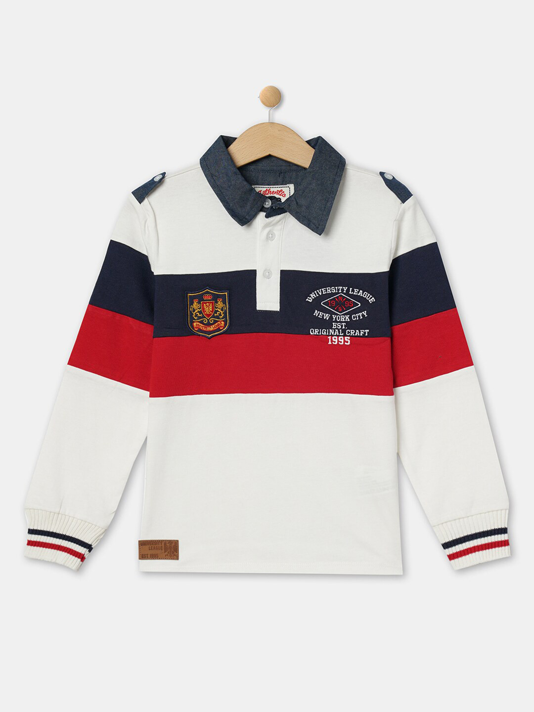 

R&B Boys White & Red Sports Colourblocked Polo Collar Applique T-shirt