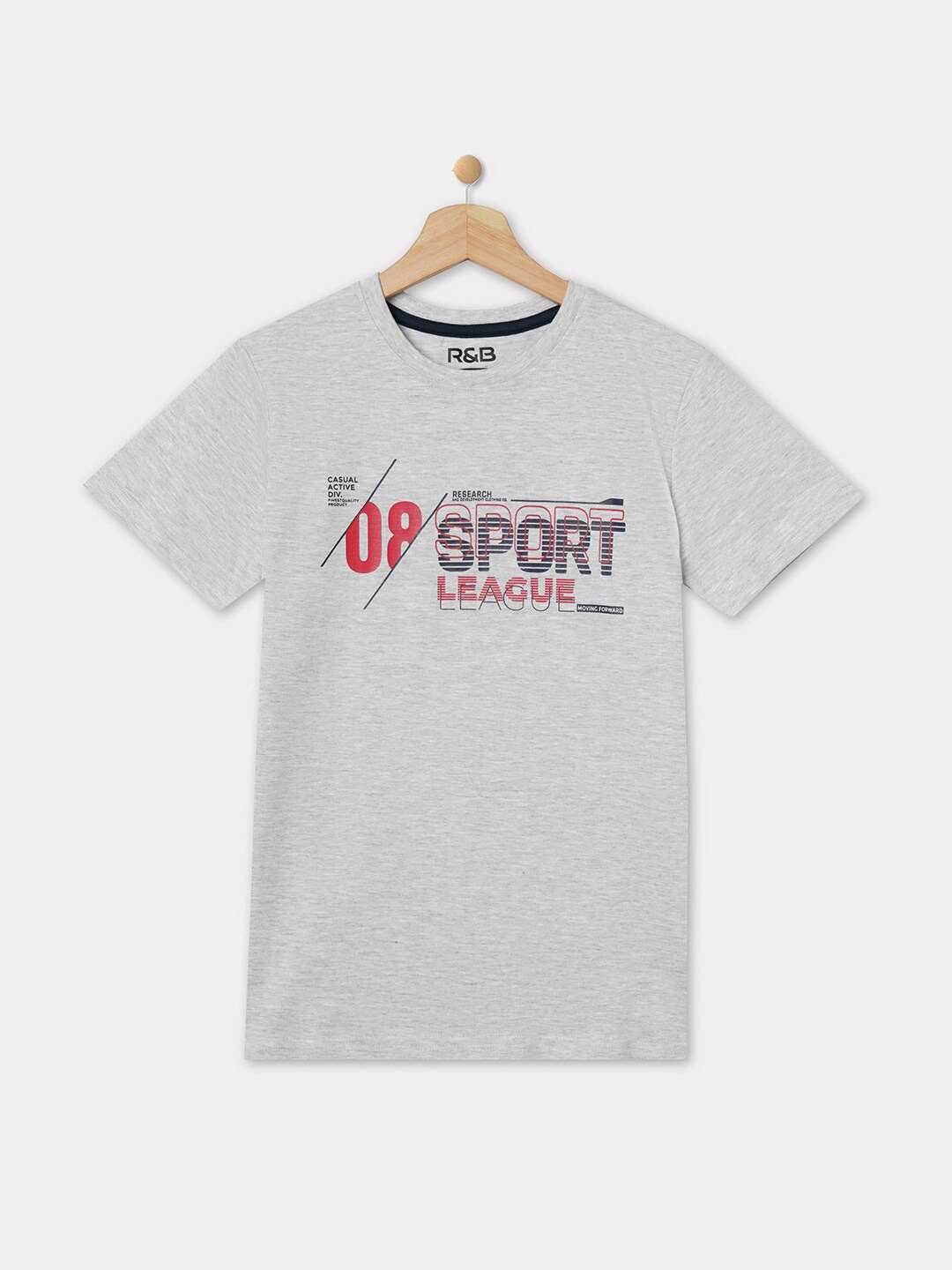 

R&B Boys Grey & Red Typography Printed Cotton T-shirt