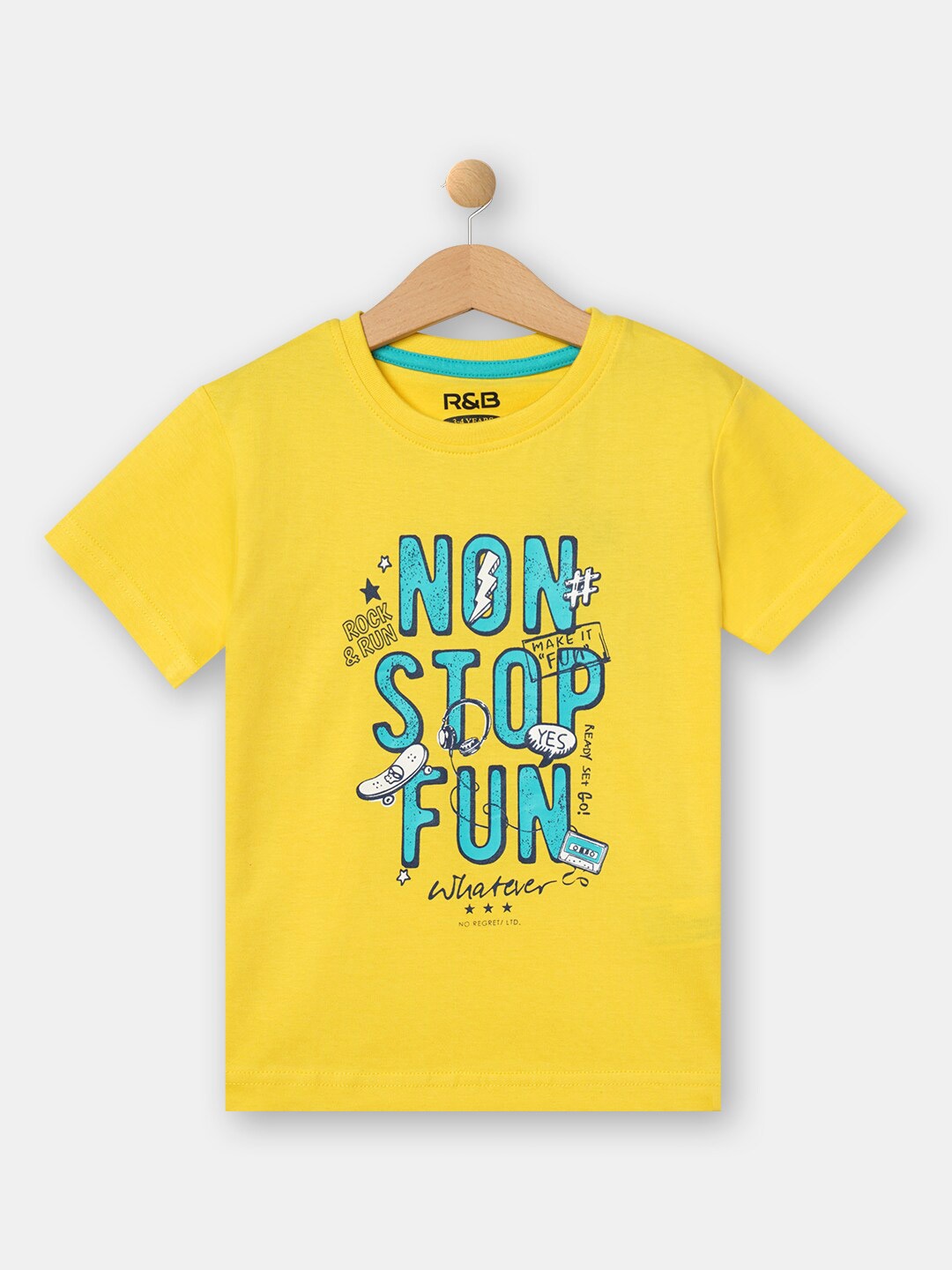 

R&B Boys Yellow & Blue Typography Printed Cotton T-shirt