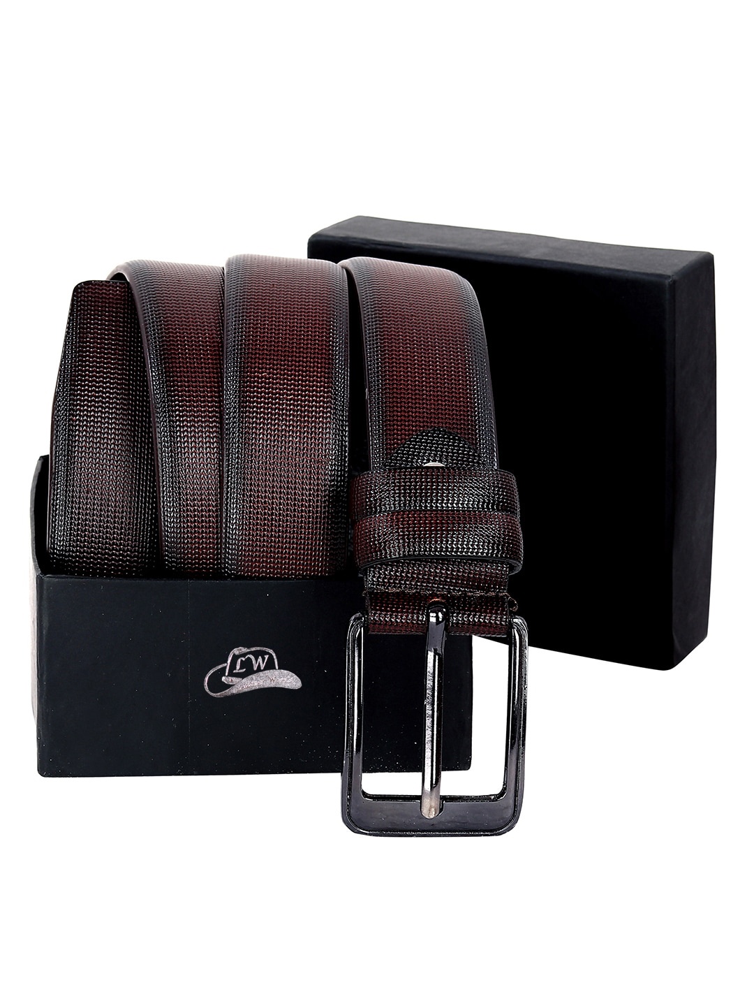 

Leather World Men Brown Textured Leather Formal Belt