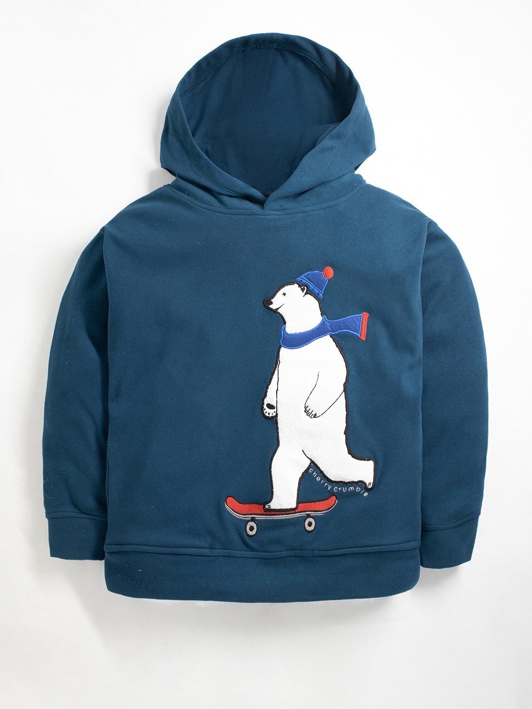 

Cherry Crumble Boys Blue Printed Hooded Sweatshirt