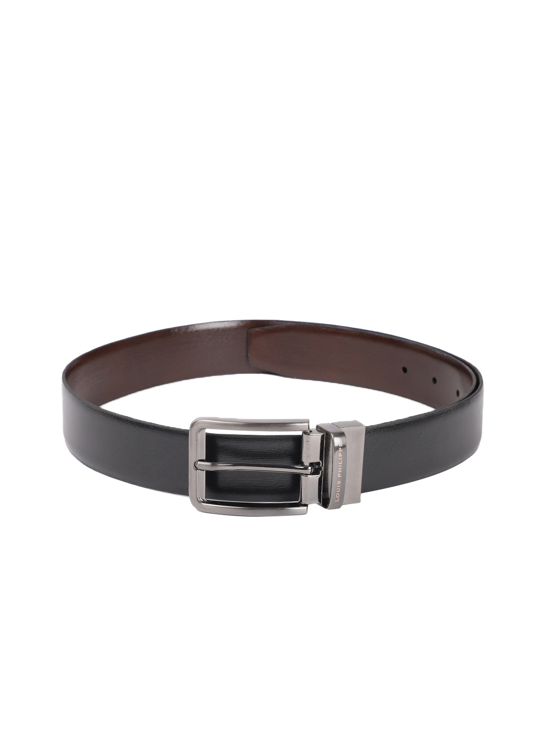 

Louis Philippe Men Black & Brown Textured Reversible Leather Belt