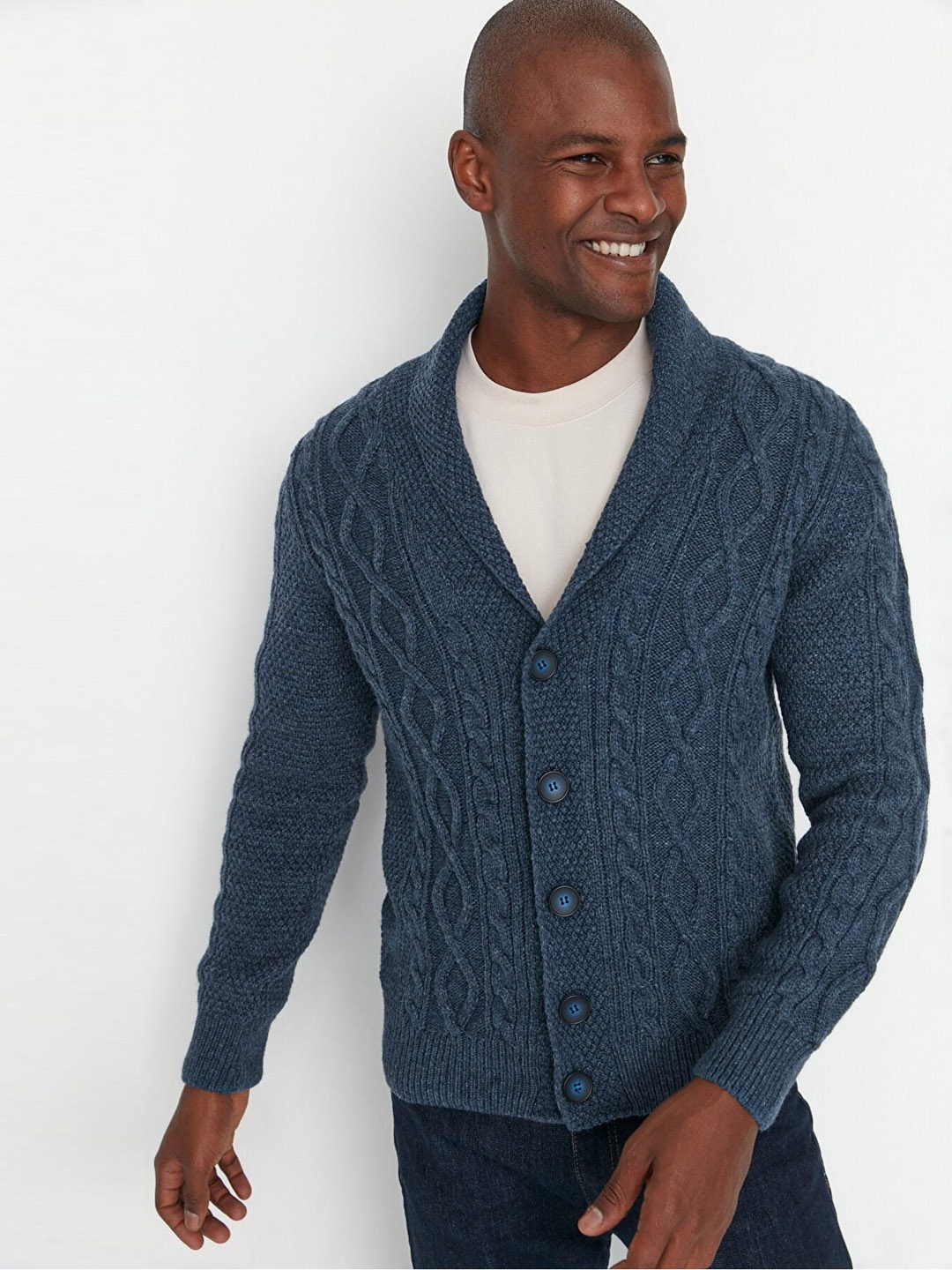 

Trendyol Men Blue Cable Knit Cardigan