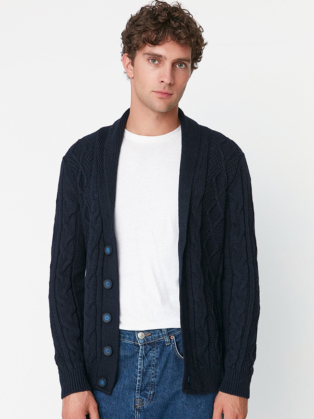 

Trendyol Men Navy Blue Acrylic Open Front Jacket