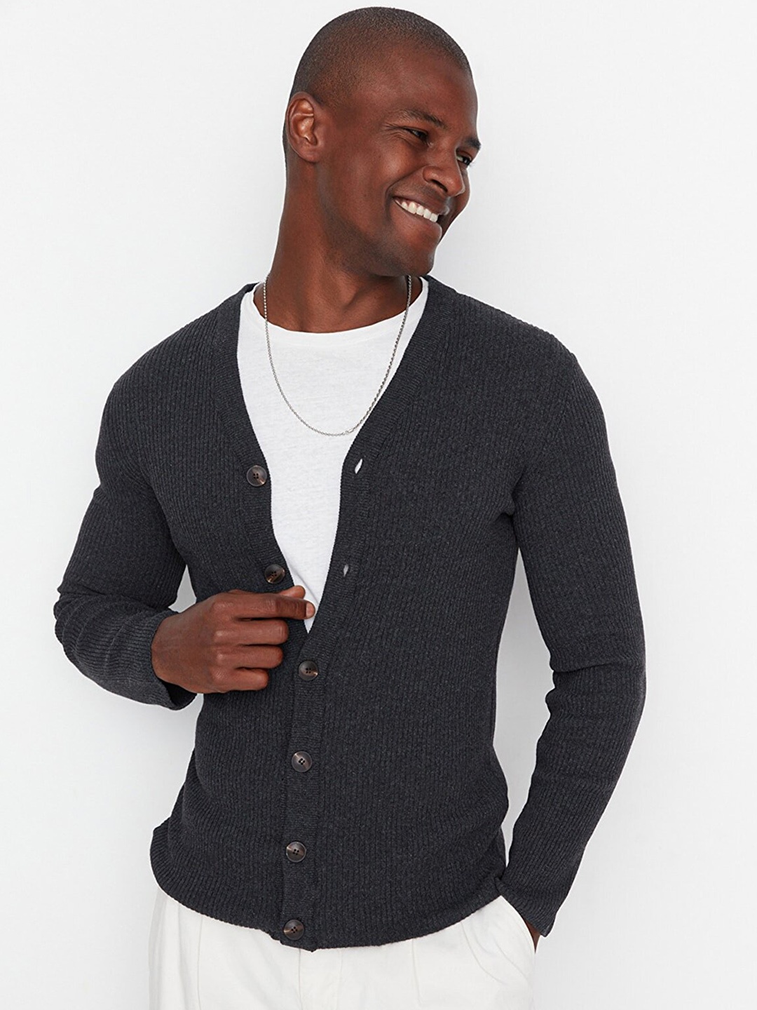 

Trendyol Men Solid Charcoal Open Front Jacket
