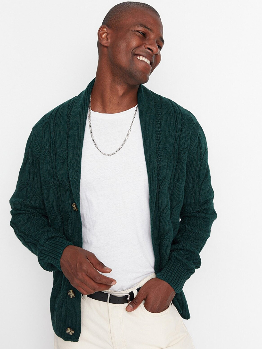 

Trendyol Men Green Cable Knit Cardigan
