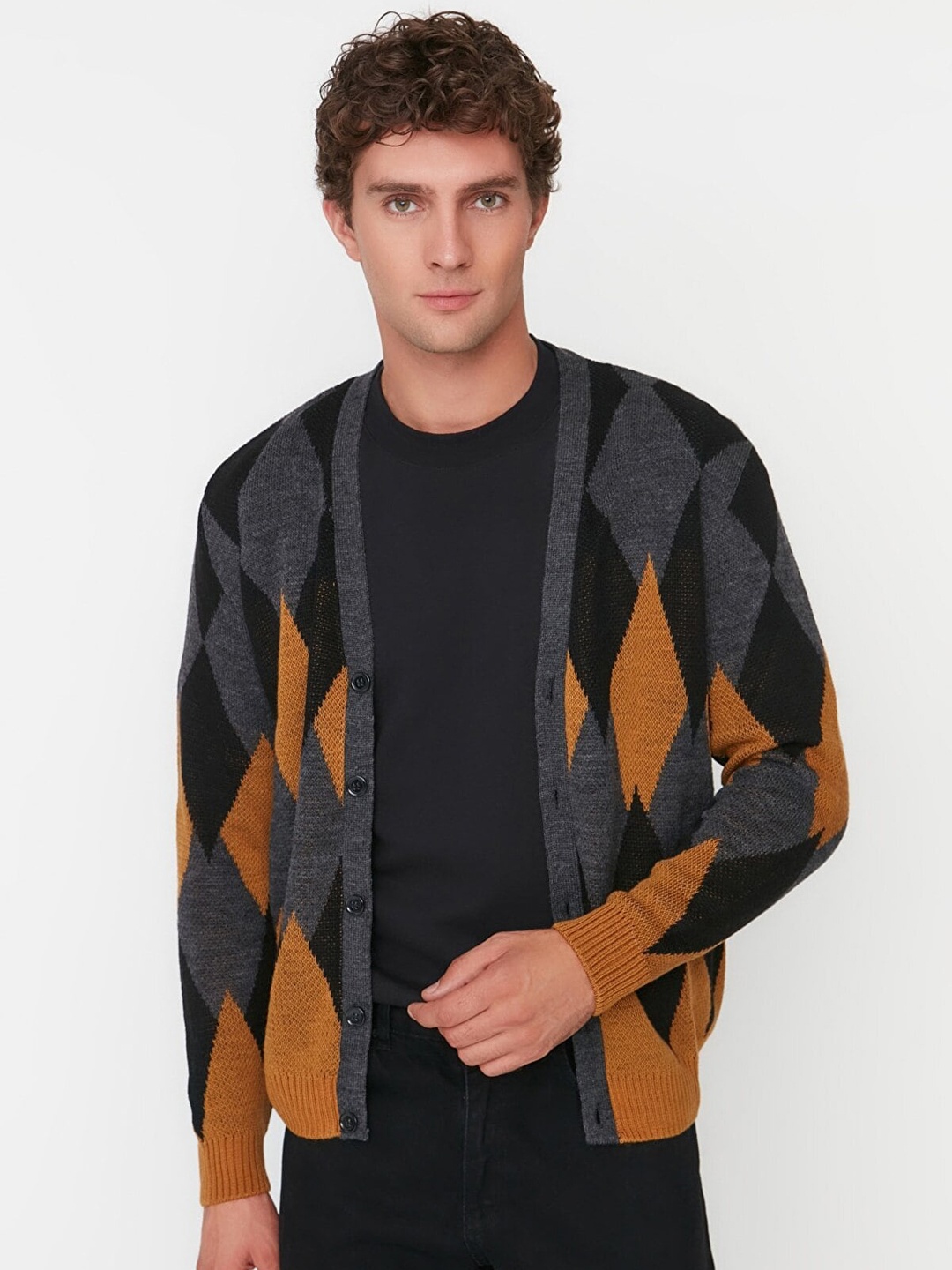 

Trendyol Men Black Geometric Cardigan