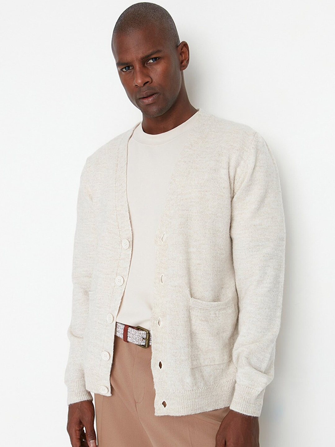 

Trendyol Men Beige Acrylic Crop Open Front Jacket