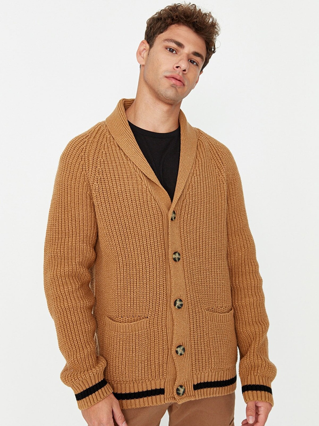 

Trendyol Men Cable Knit Acrylic Cardigan Sweater, Na