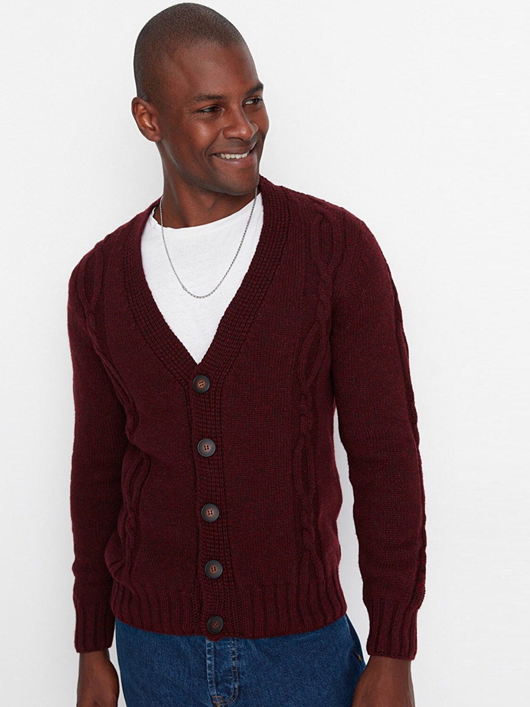 

Trendyol Men Burgundy Open Front Jacket