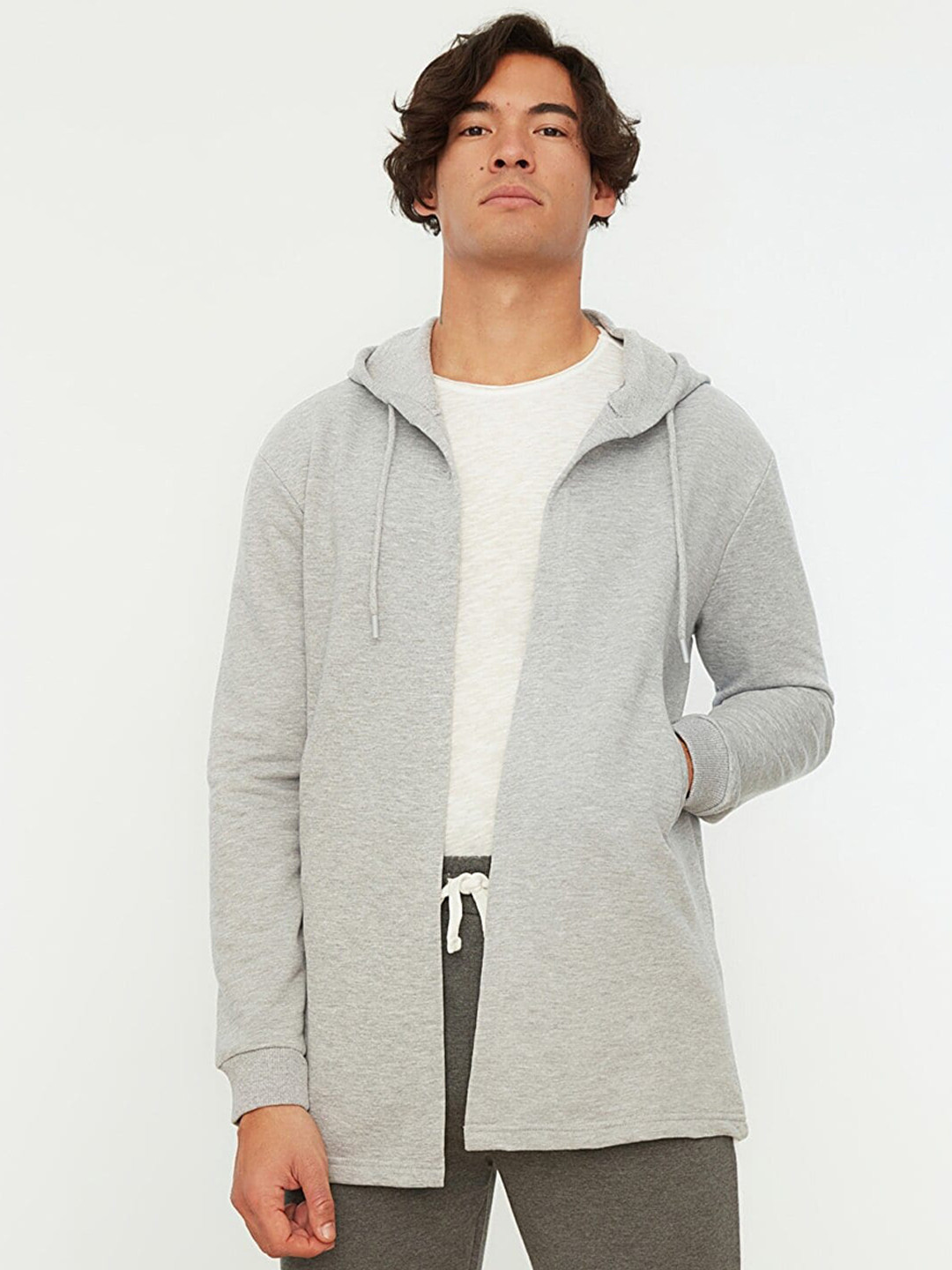 

Trendyol Men Grey Longline Open Front Jacket