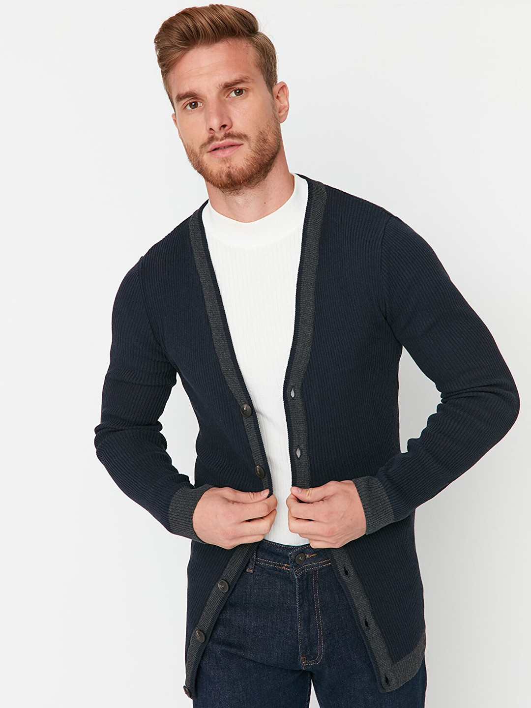 

Trendyol Men Navy Blue Open Front Jacket
