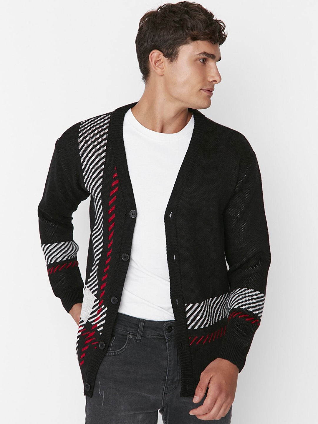 

Trendyol Men Black White Geometric Tailored Jacket