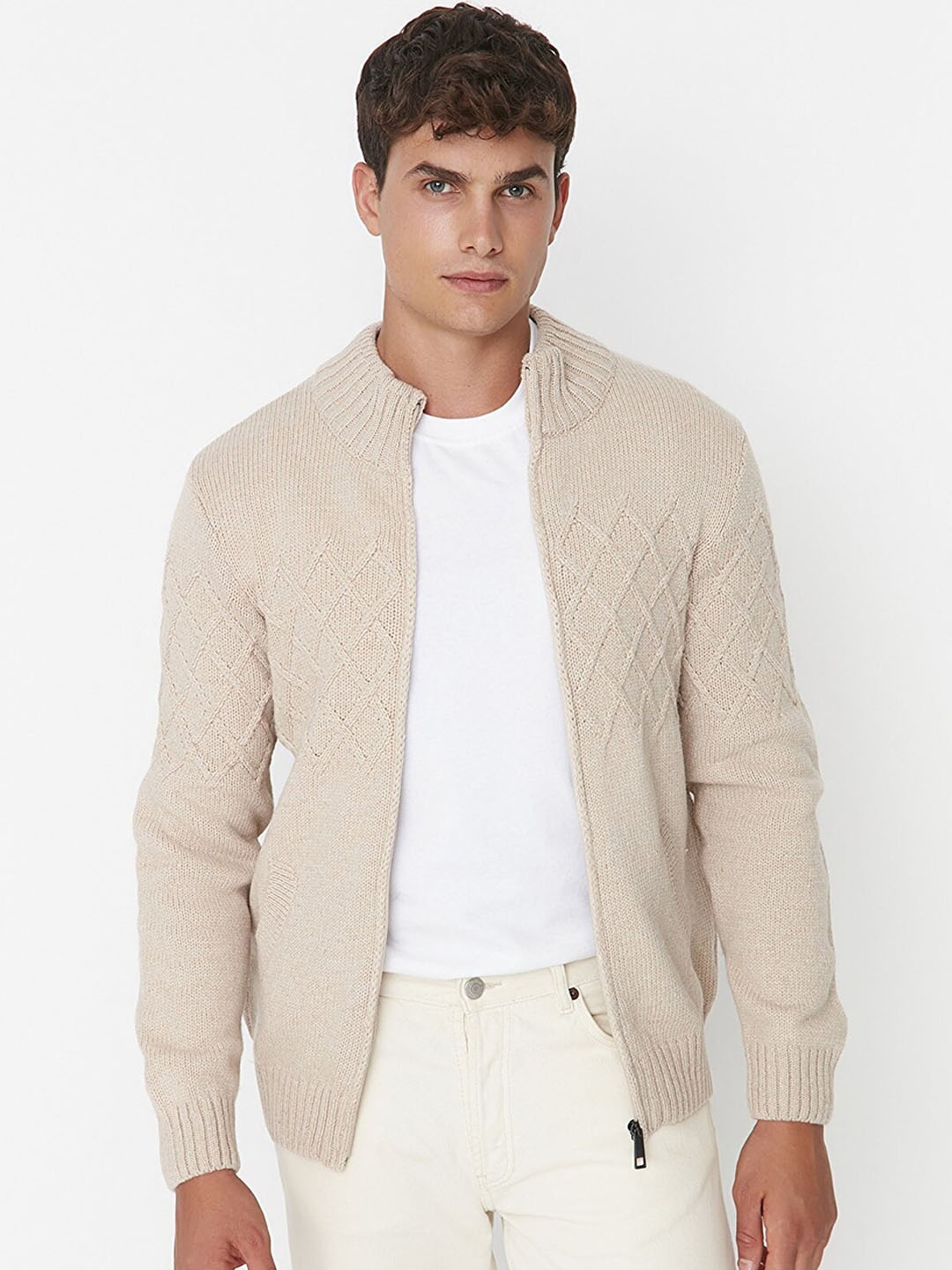 

Trendyol Men Beige Acrylic Bomber Jacket