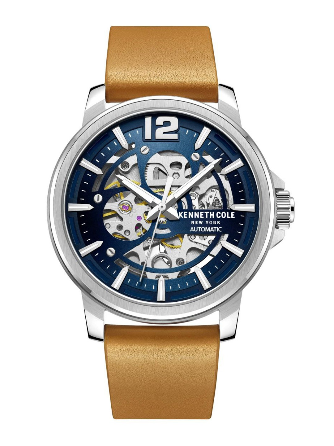 

Kenneth Cole Men Blue Skeleton Dial & Brown Leather Straps Analogue Watch KCWGE2220502MN, Tan