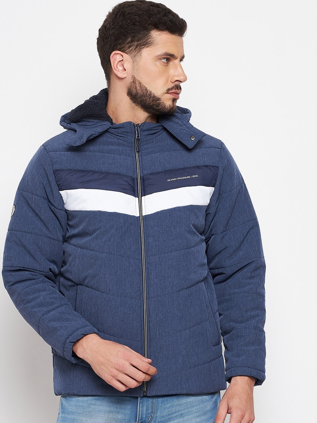 

Okane Men Blue White Striped Lightweight Padded Jacket