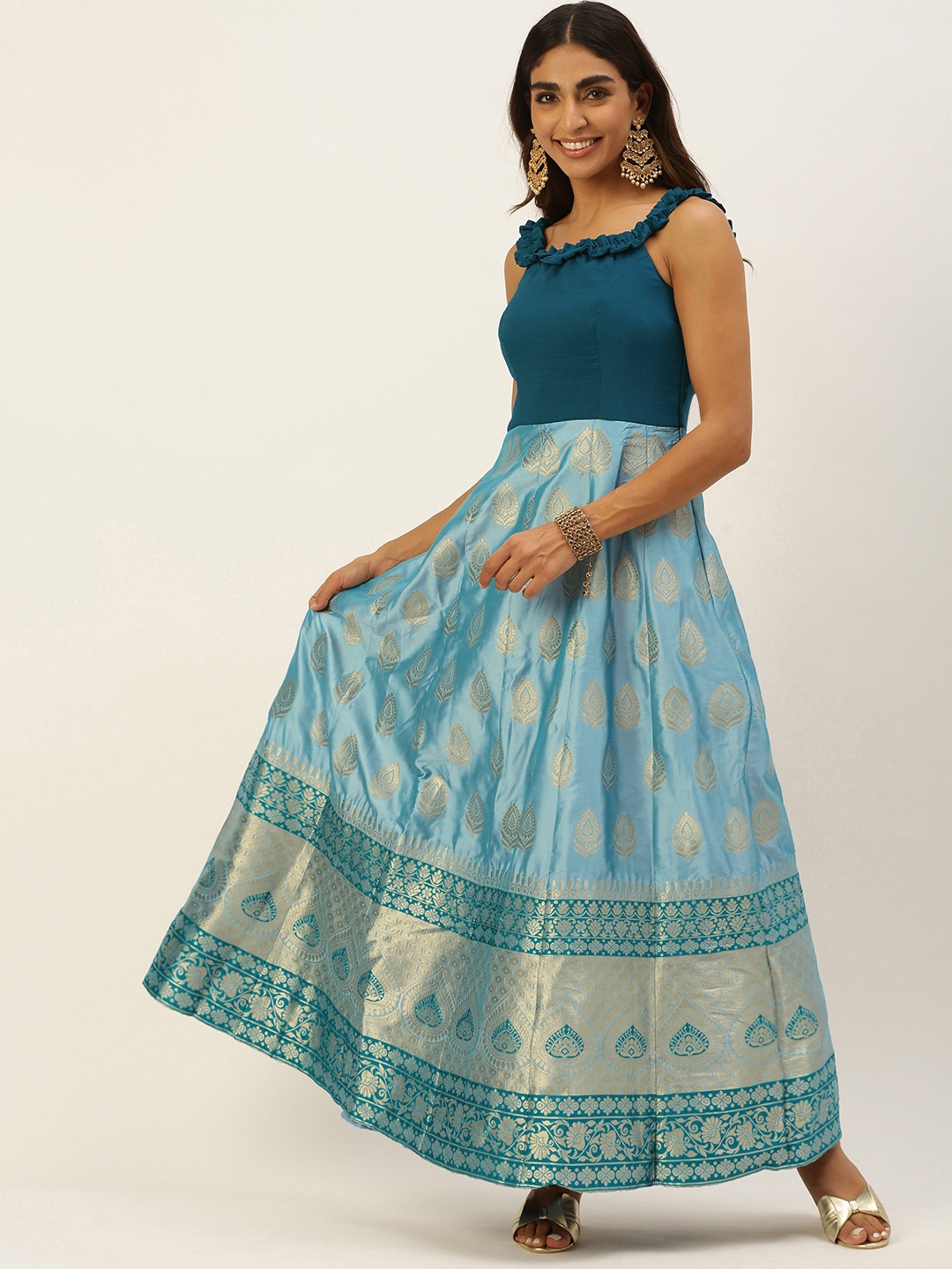 

Ethnovog Woman Ethnic Motifs Ethnic Maxi Dress, Blue