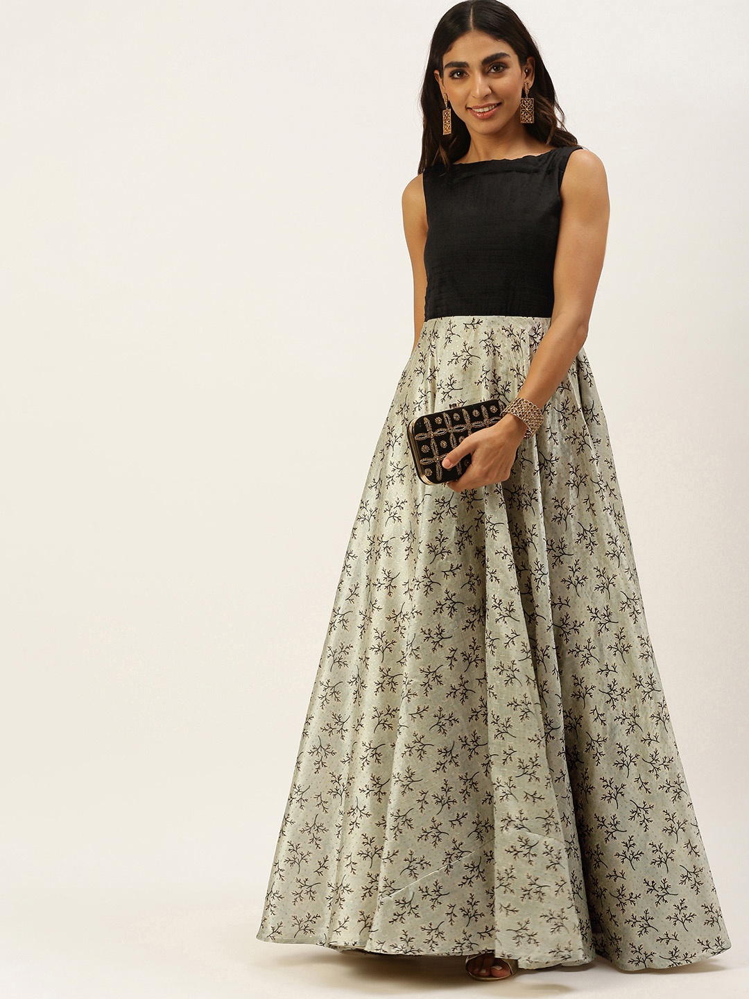 

Ethnovog Woman Floral Ethnic Maxi Dress, Off white