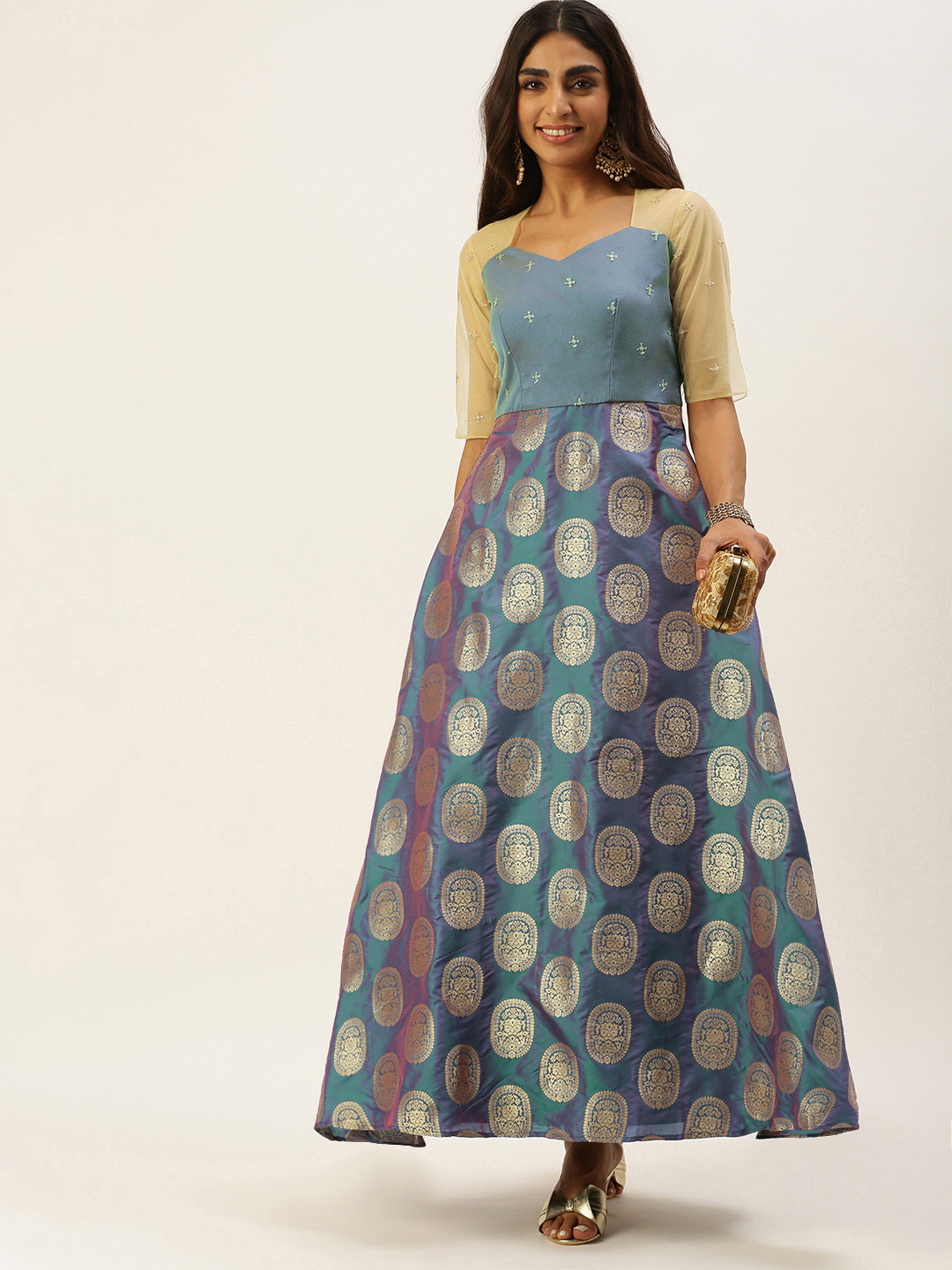 

Ethnovog Woman Ethnic Motifs Ethnic Maxi Dress, Blue