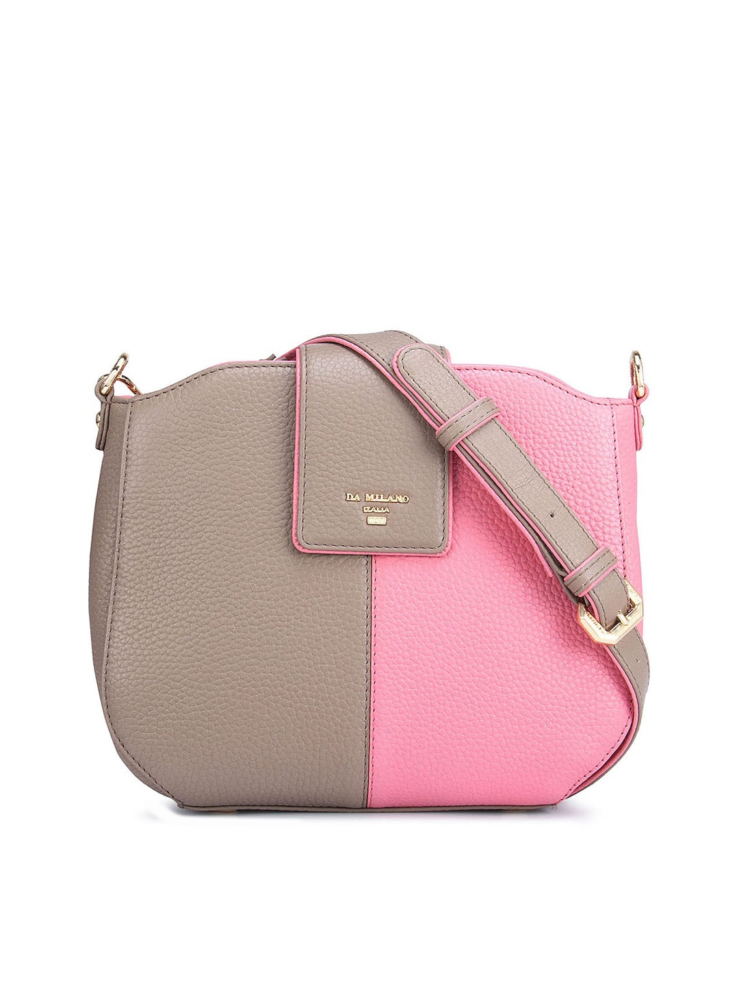 

Da Milano Women Brown Colourblocked Leather Structured Sling Bag