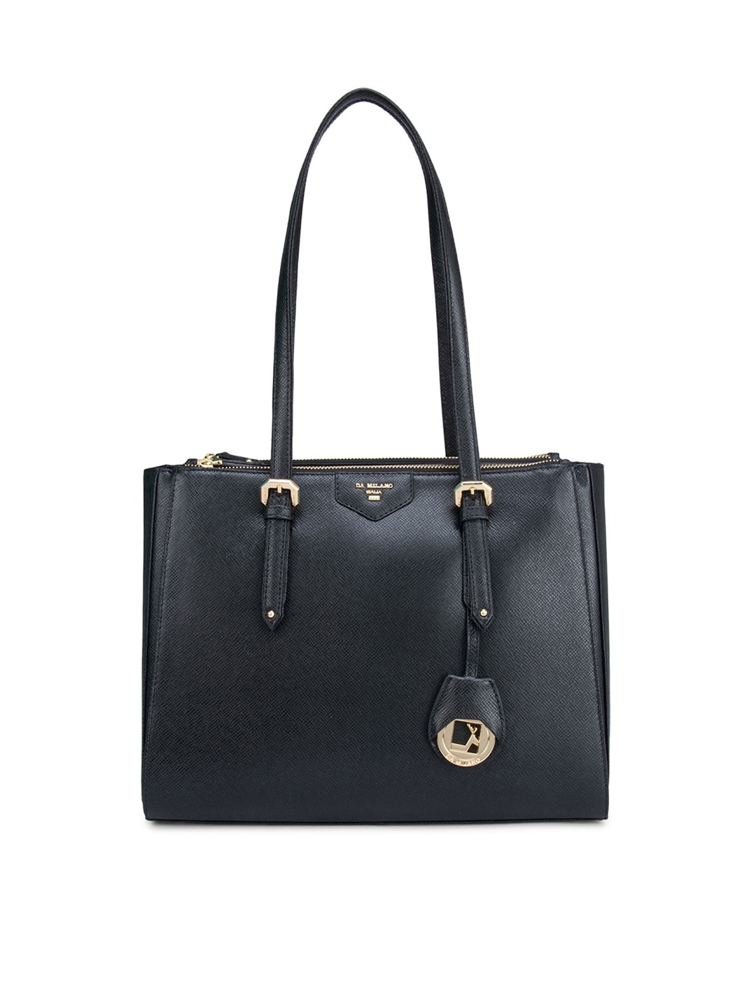 

Da Milano Women Black Textured Leather Structured Shoulder Bag