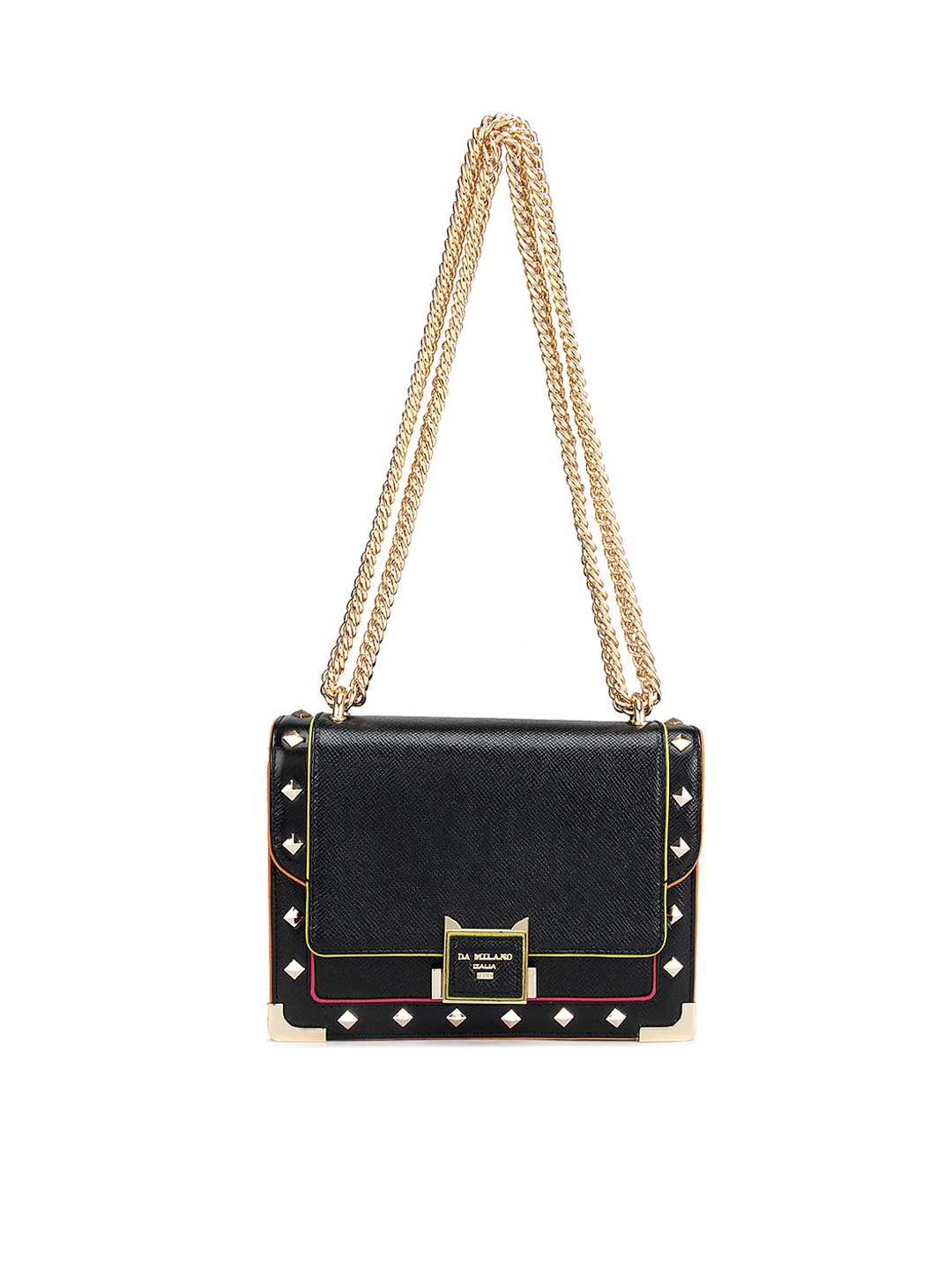 

Da Milano Black And Gold Toned Leather Structured Shoulder Bag