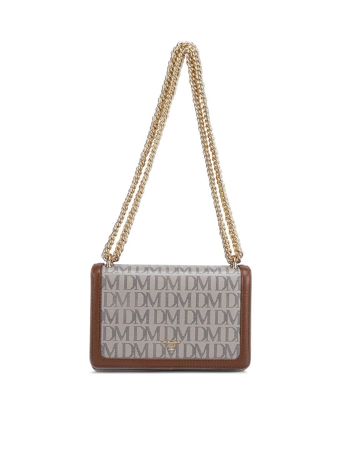 

Da Milano Beige And Brown Printed Textured Leather Structured Sling Bag
