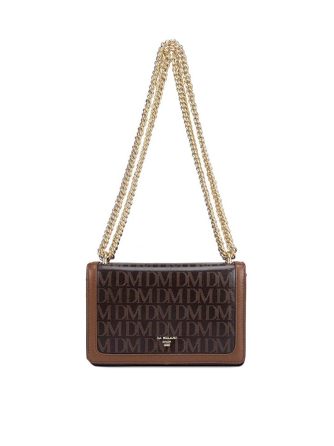 

Da Milano Brown Printed Leather Structured Sling Bag with Quilted