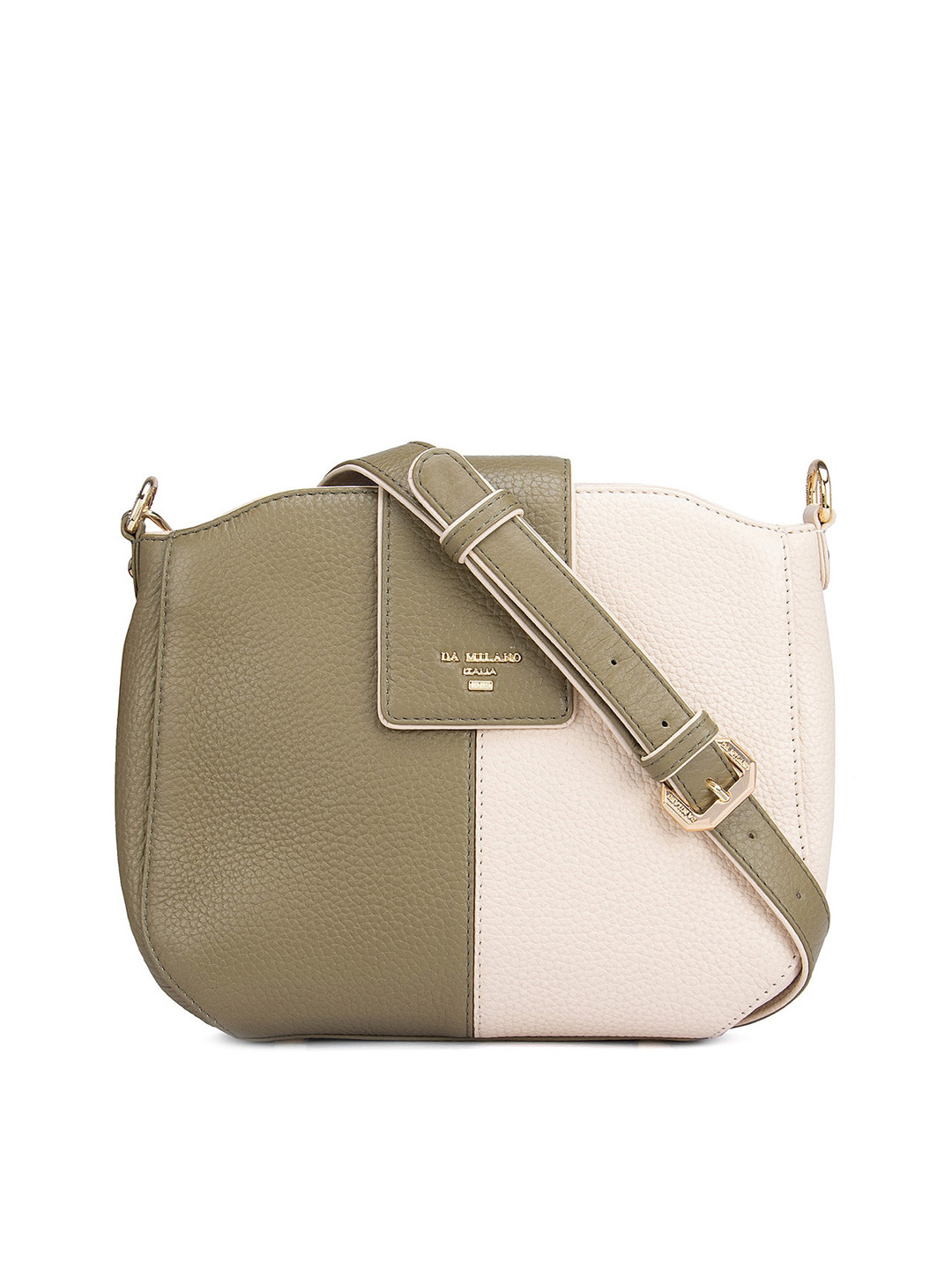

Da Milano Green Colourblocked Leather Structured Sling Bag