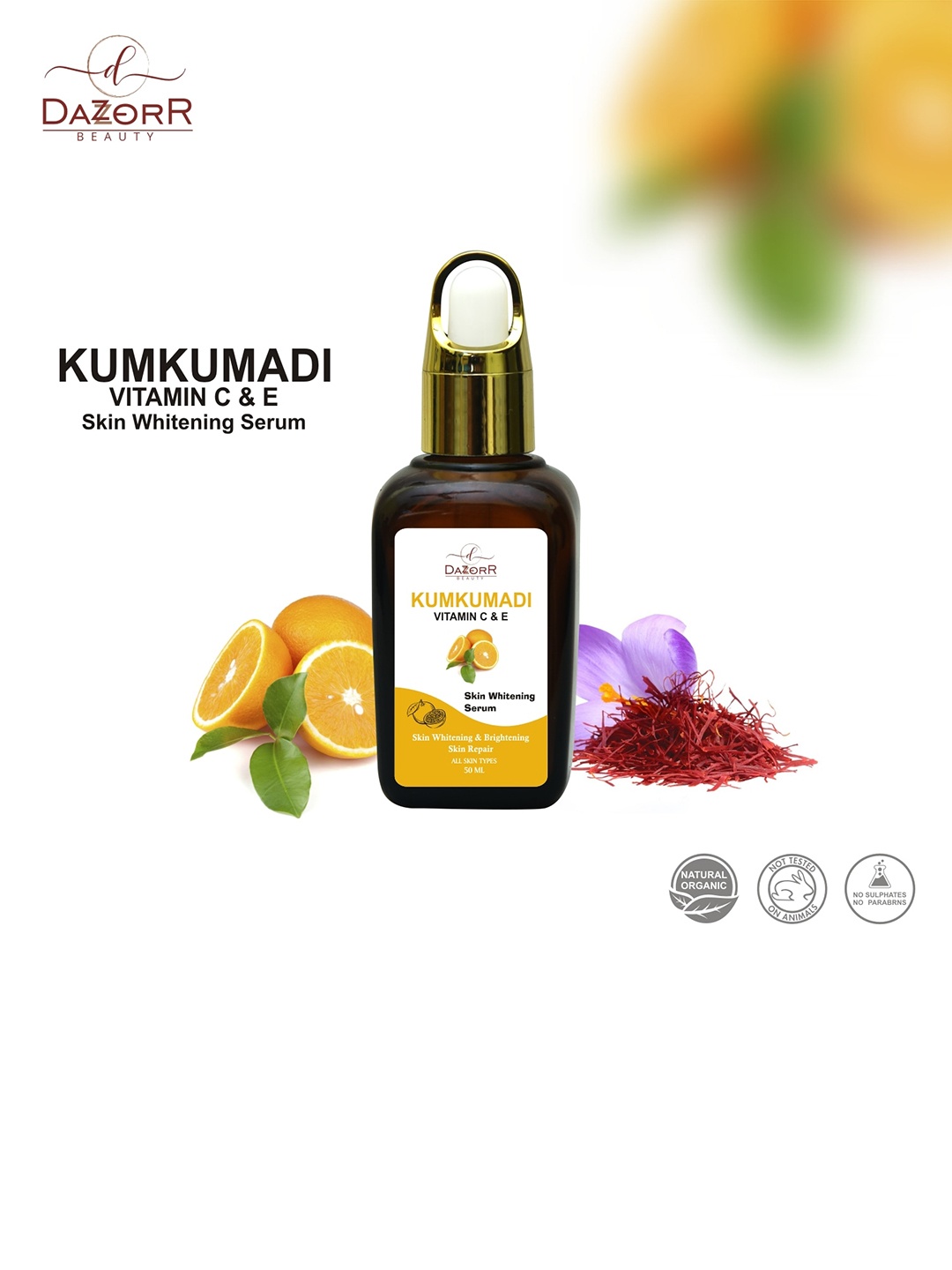 

DAZORR BEAUTY Kumkumadi Vitamin C Skin Serum 50ml, Transparent