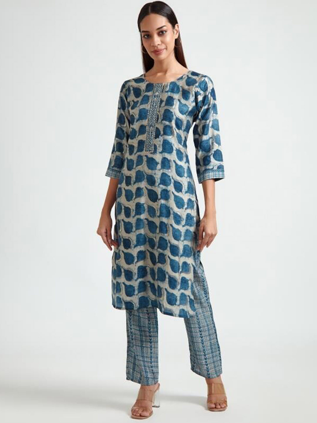 

Neerus Women Blue Ethnic Motifs Printed Kurta