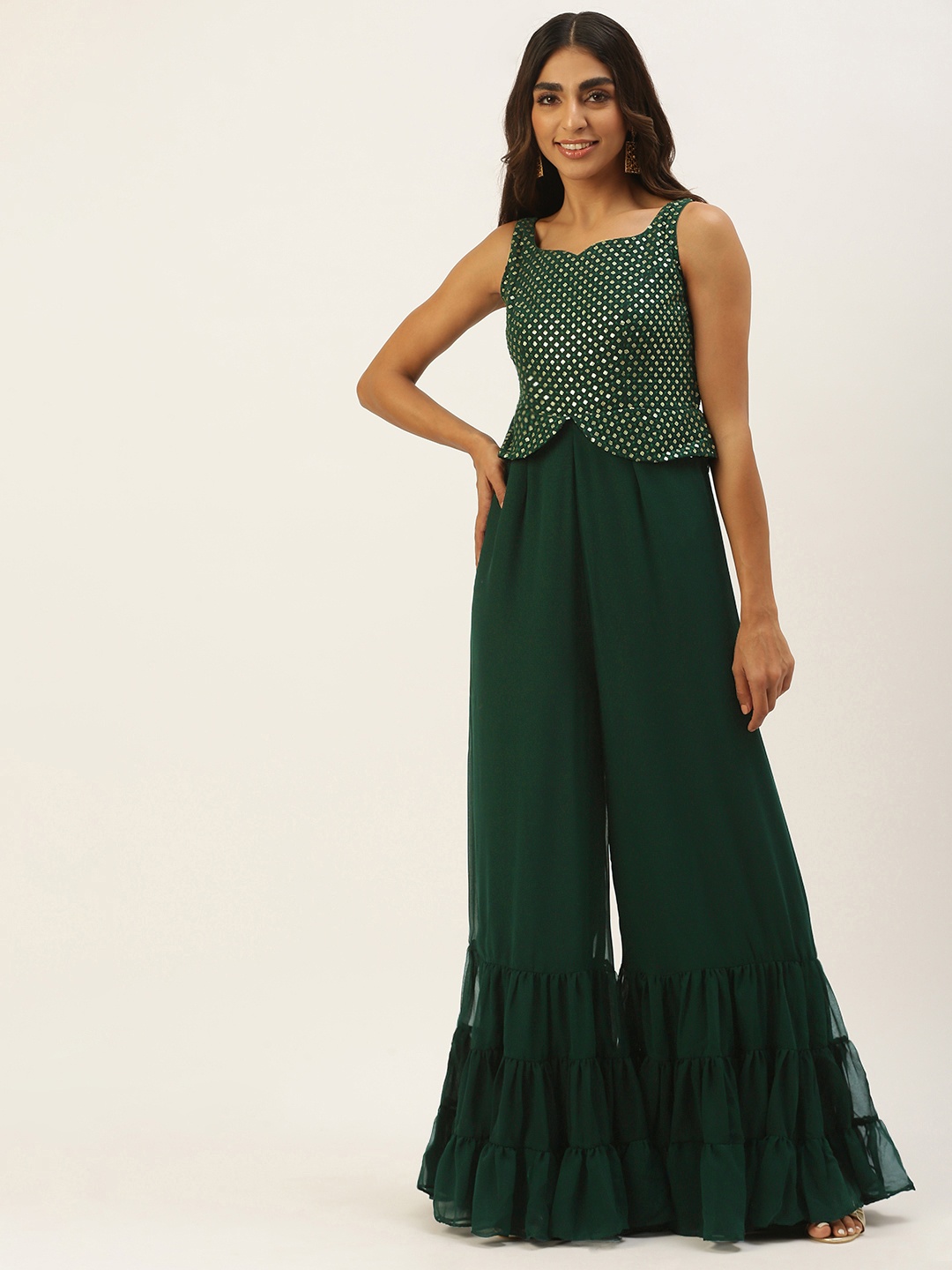 

Ethnovog Woman Printed Basic Jumpsuit, Green