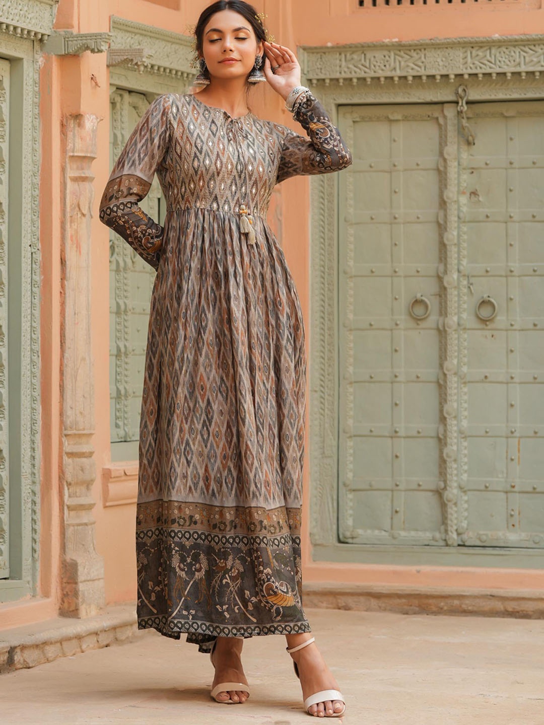 

SCAKHI Women Grey Printed Anarkali Ethnic Dress