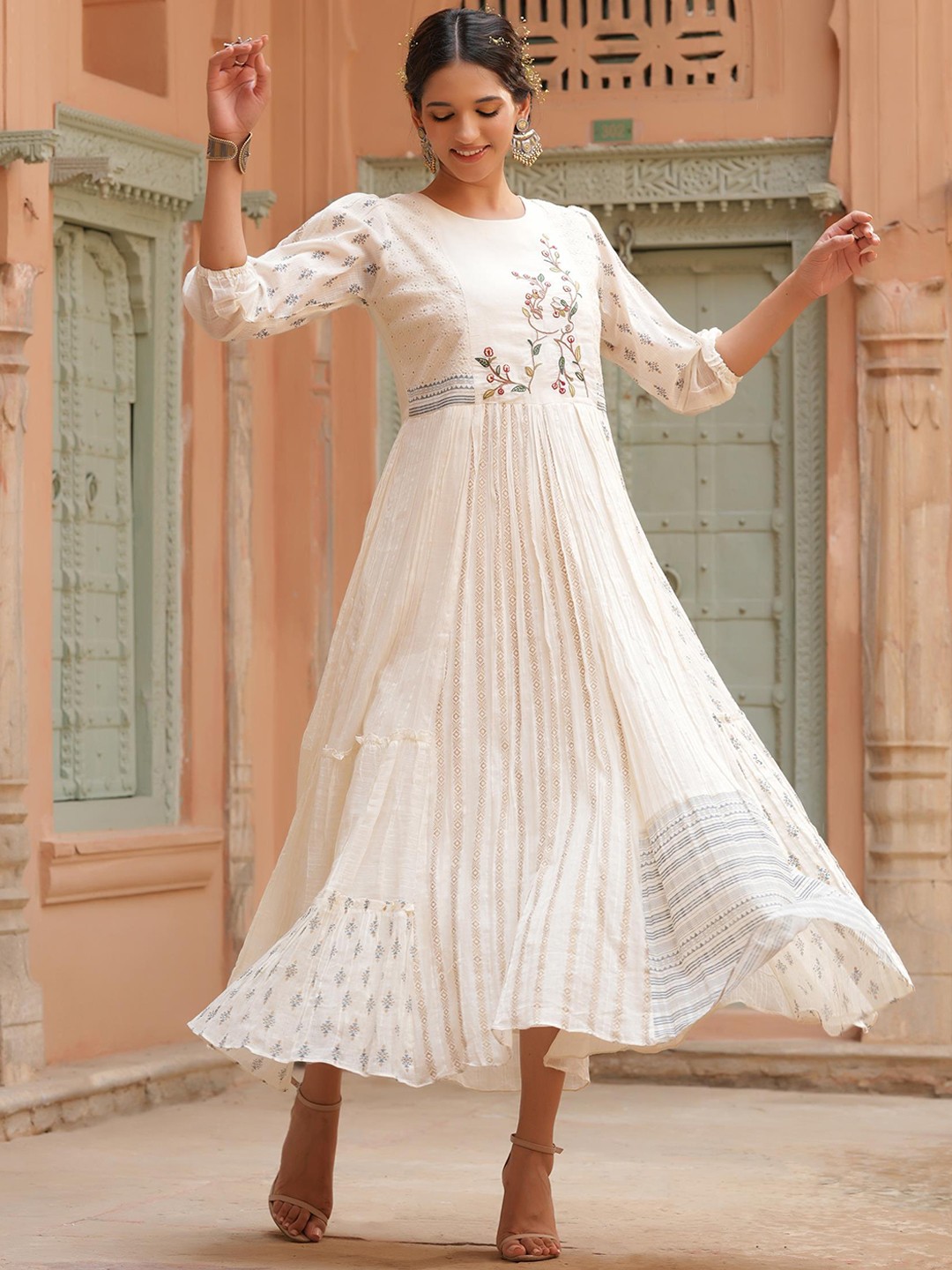 

SCAKHI Women Off White Embroidered Anarkali Ethnic Dress