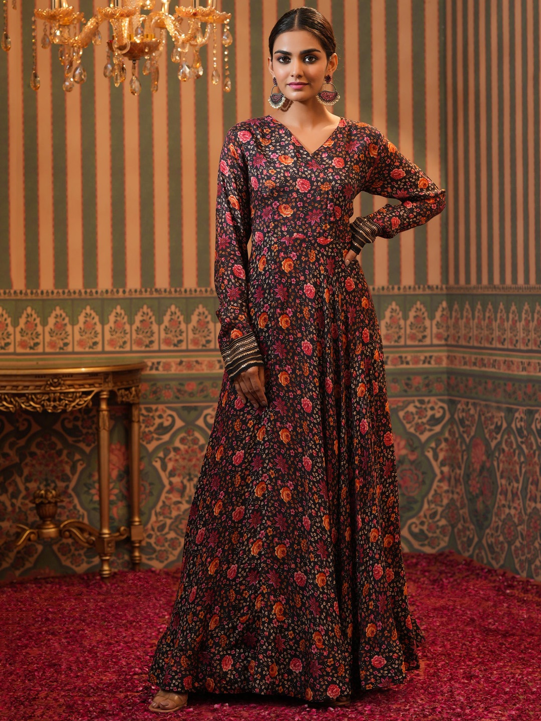 

SCAKHI Women Black & Red Printed Anarkali Ethnic Dress