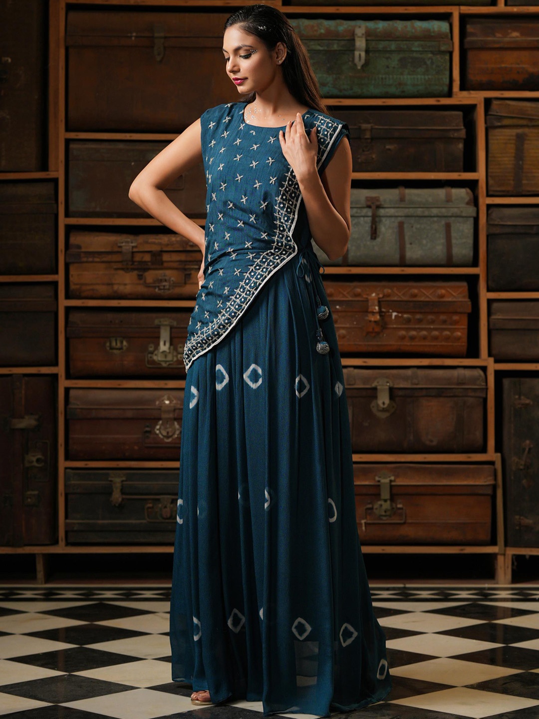 

SCAKHI Women Navy Blue Embroidered Anarkali Ethnic Dress