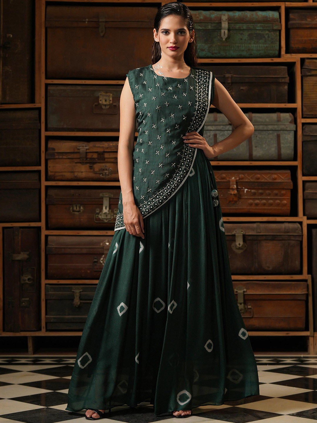 

SCAKHI Women Green Embroidered Anarkali Ethnic Dress