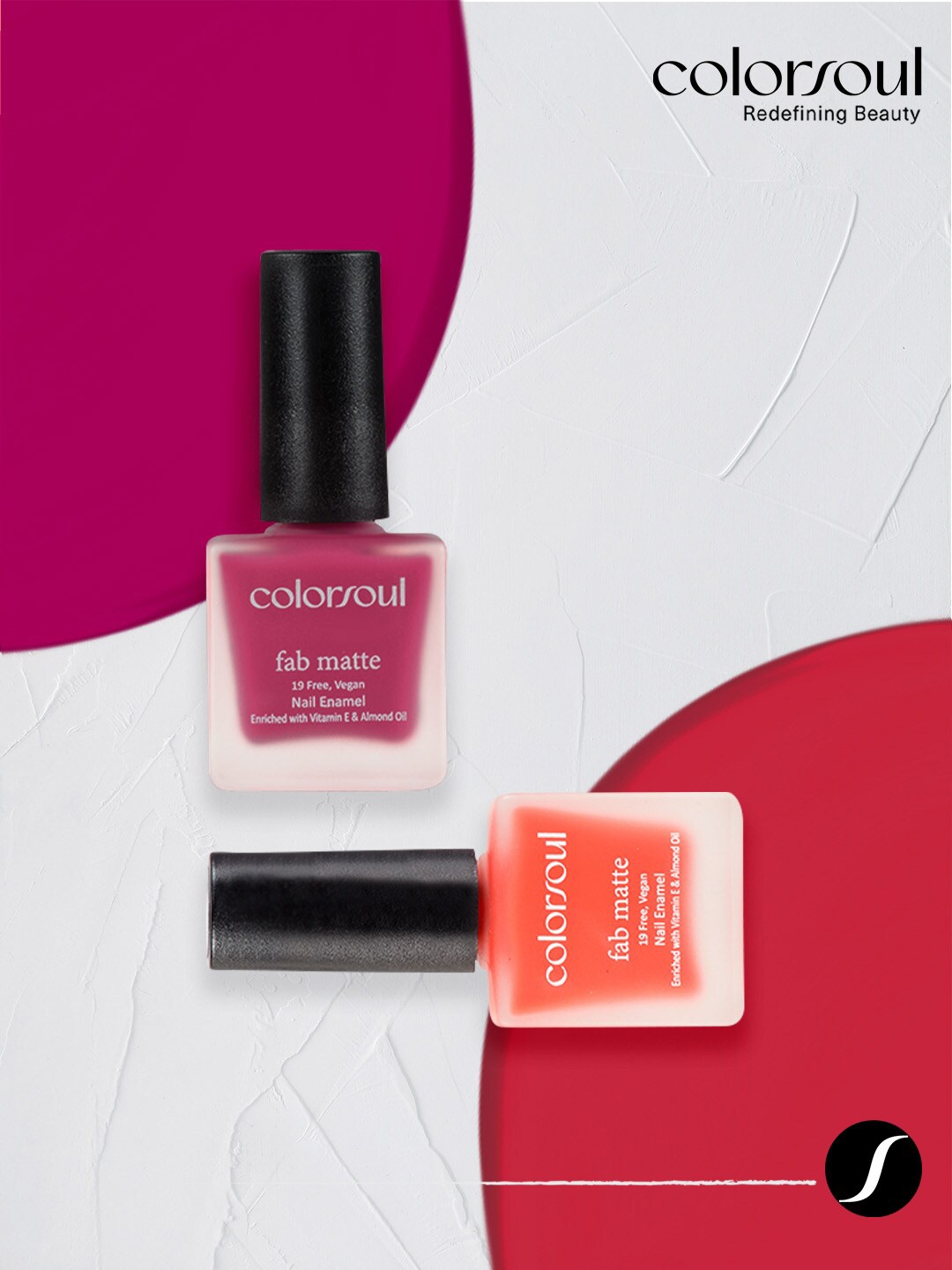 

Colorsoul Set of 2 Fab Matte Vegan Nail Enamel- Damsel in Pink & Fuschia Madness 8ml, Coral