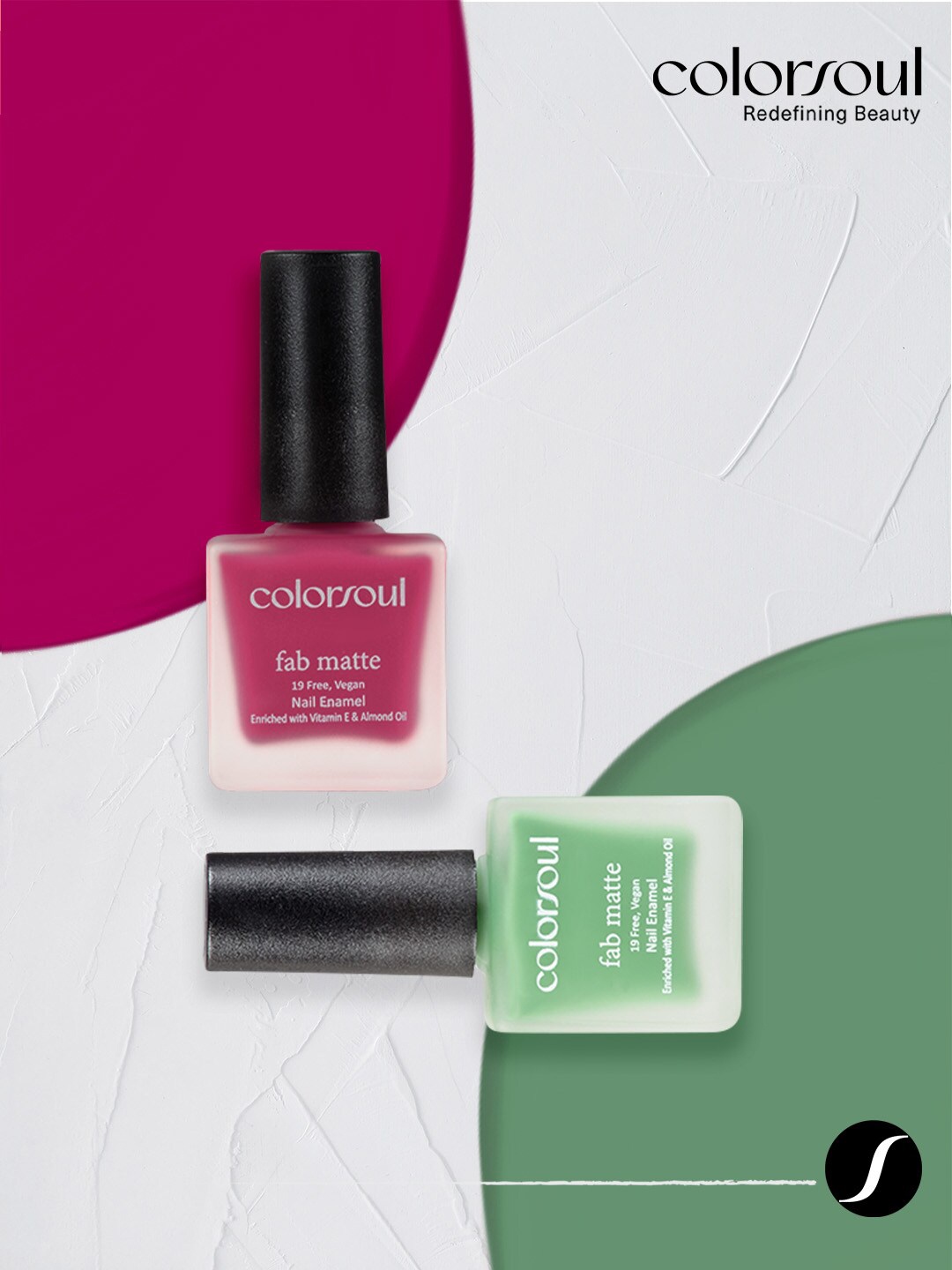 

Colorsoul Set of 2 Fab Matte Vegan Nail Enamel with Vitamin E & Almond Oil 8 ml (Each)-Fuschia Madness F06 & Fern Green F16