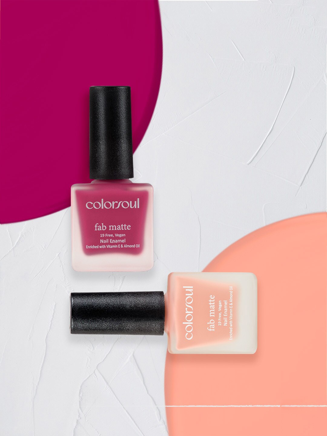 

Colorsoul Set of 2 Fab Matte Vegan Nail Enamel with Vitamin E & Almond Oil 8 ml (Each)-Fuschia Madness F06 & Subtle Nude F02, Pink