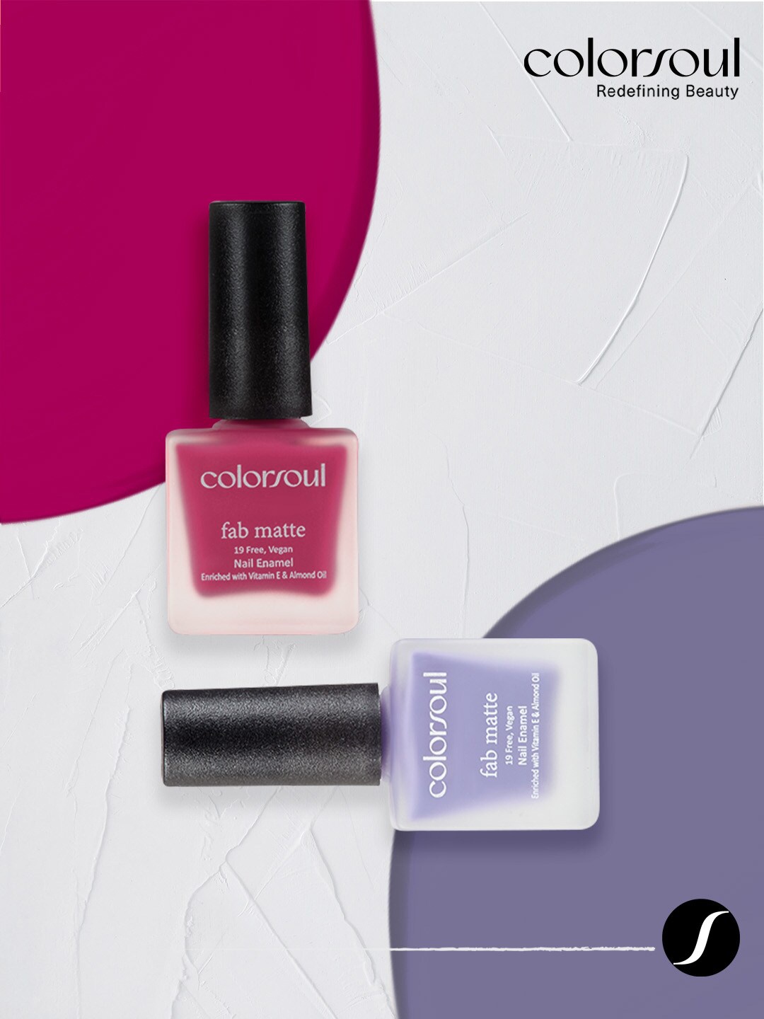 

Colorsoul Set of 2 Fab Matte Vegan Nail Enamel with Vitamin E & Almond Oil 8 ml (Each)-Fuschia Madness F06 & Cotton Dream F11, Maroon