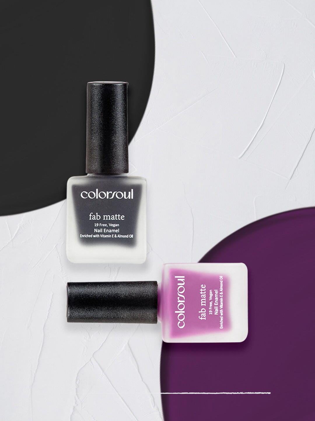 

Colorsoul Set of 2 Fab Matte Vegan Nail Enamel with Vitamin E & Almond Oil 8 ml (Each)-Thunder Black F18 & Berry Pop F10, Pink