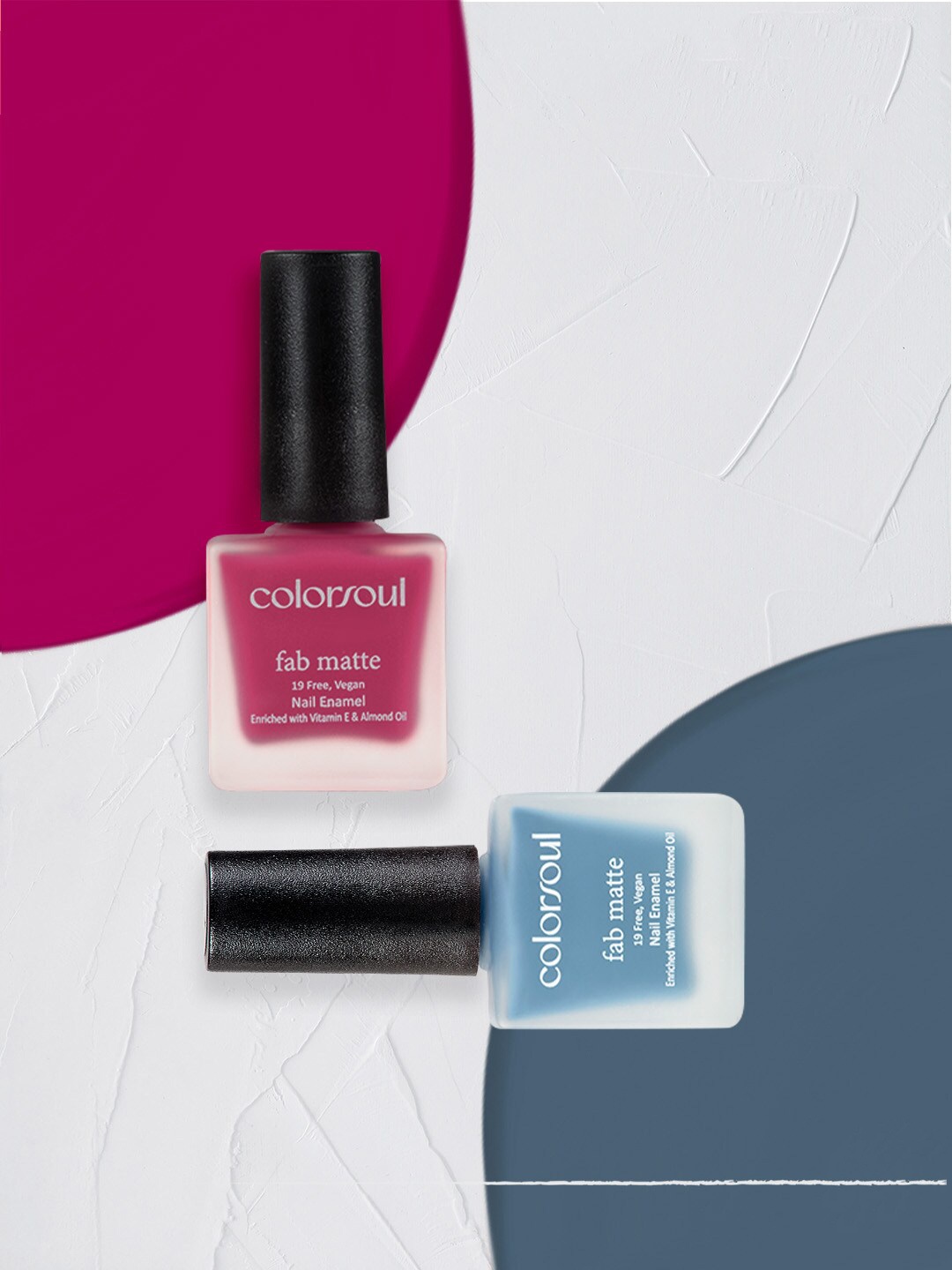 Colorsoul Set of 2 Fab Matte Vegan Nail Enamel with Vitamin E & Almond Oil 8 ml (Each)-Fuschia Madness F06 & Waterdrop F12, Blue