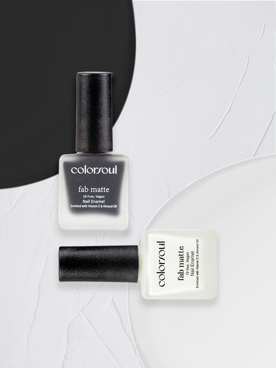 

Colorsoul Set of 2 Fab Matte Vegan Nail Enamel with Vitamin E & Almond Oil 8 ml (Each)-Fairy Wing F01 & Thunder Black F18, White